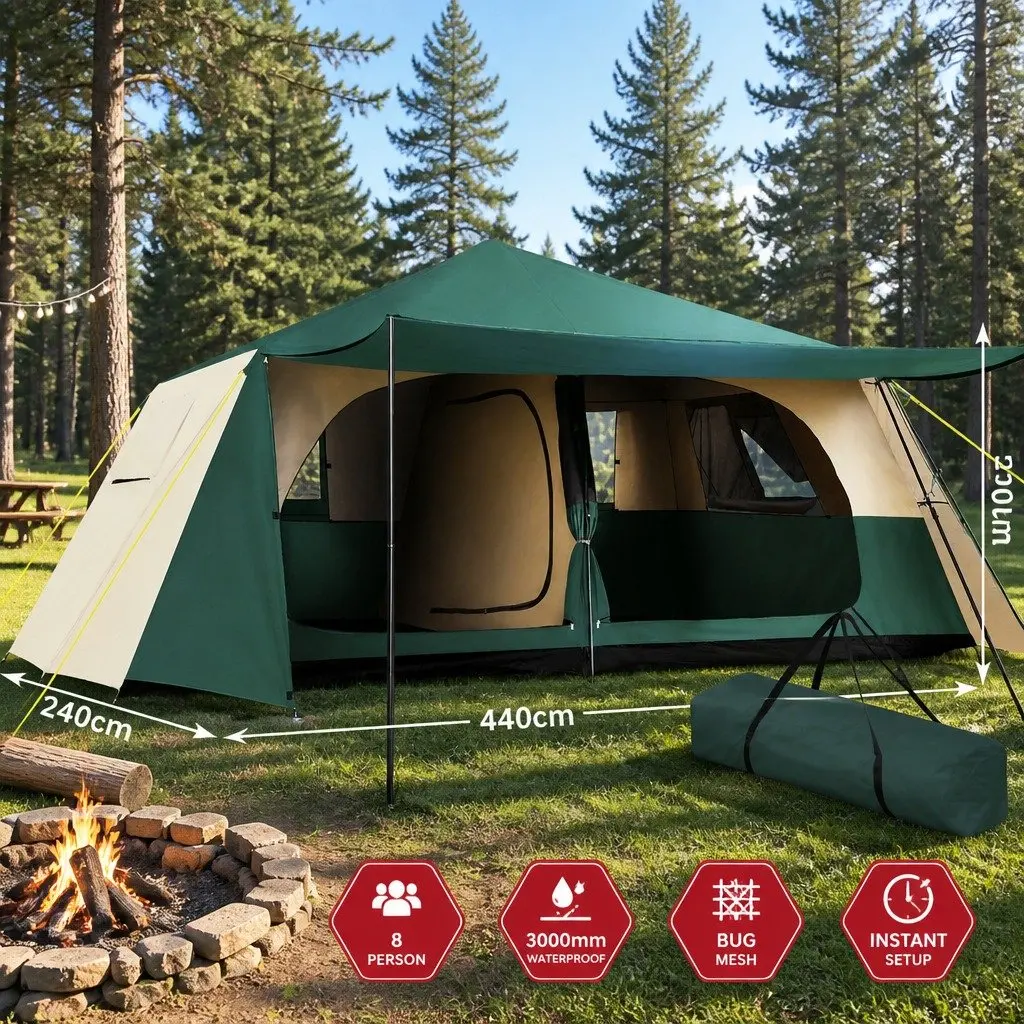 8 Person Dome Camping Tent Pop Up Instant Setup Family Hiking Outdoor Green Camp