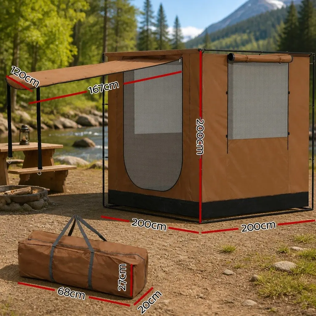 Car Side Awning Tent Portable 2x2m Outdoor Shelter Brown
