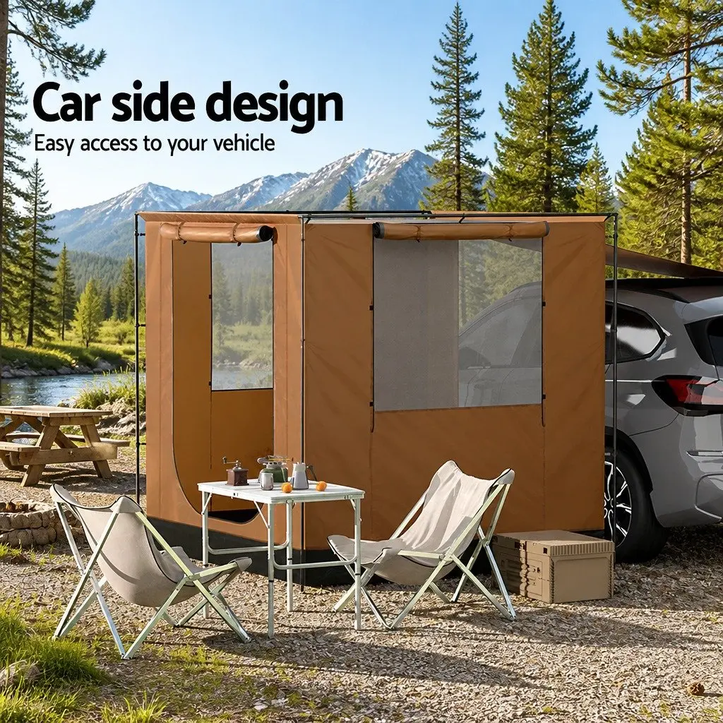 Car Side Awning Tent Portable 2x2m Outdoor Shelter Brown
