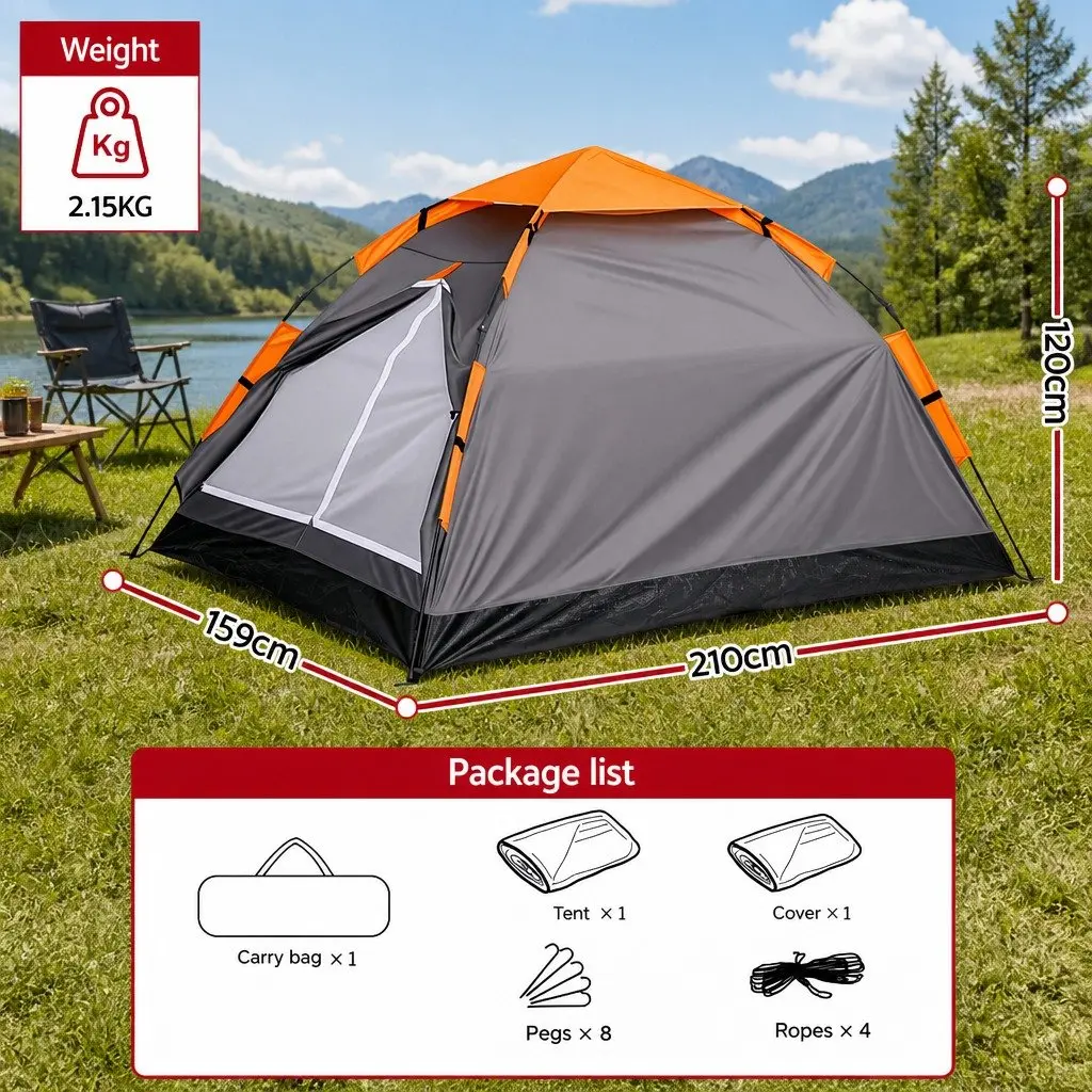 2 Person Waterproof Pop Up Camping Tent Automatic Grey Lightweight Instant Setup