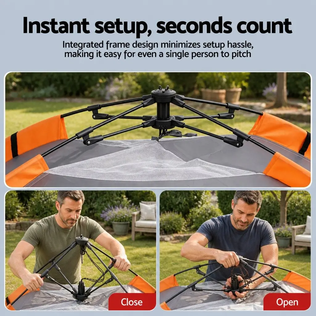 2 Person Waterproof Pop Up Camping Tent Automatic Grey Lightweight Instant Setup