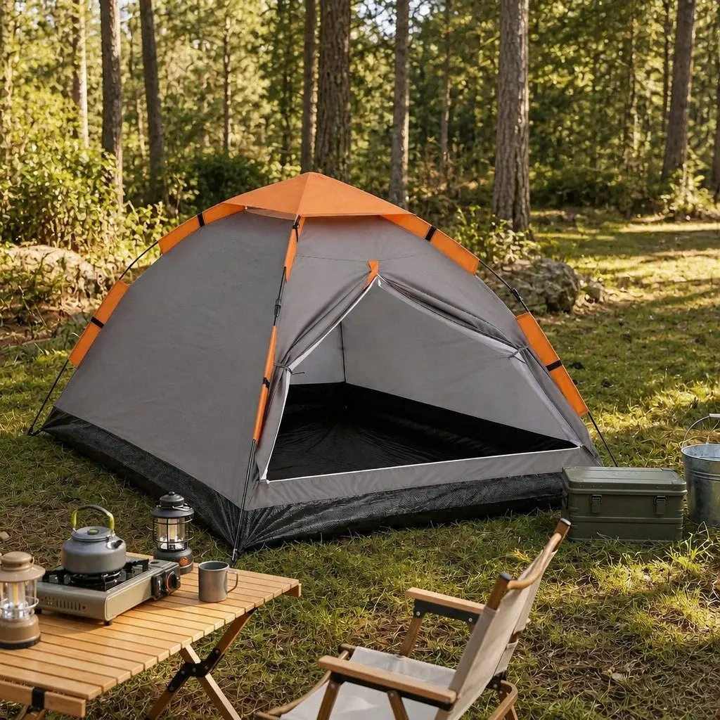 2 Person Waterproof Pop Up Camping Tent Automatic Grey Lightweight Instant Setup