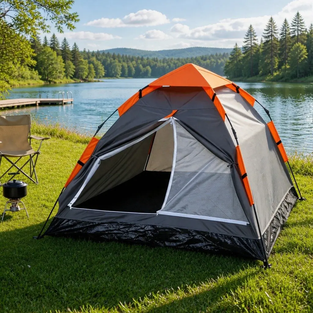 2 Person Waterproof Pop Up Camping Tent Automatic Grey Lightweight Instant Setup