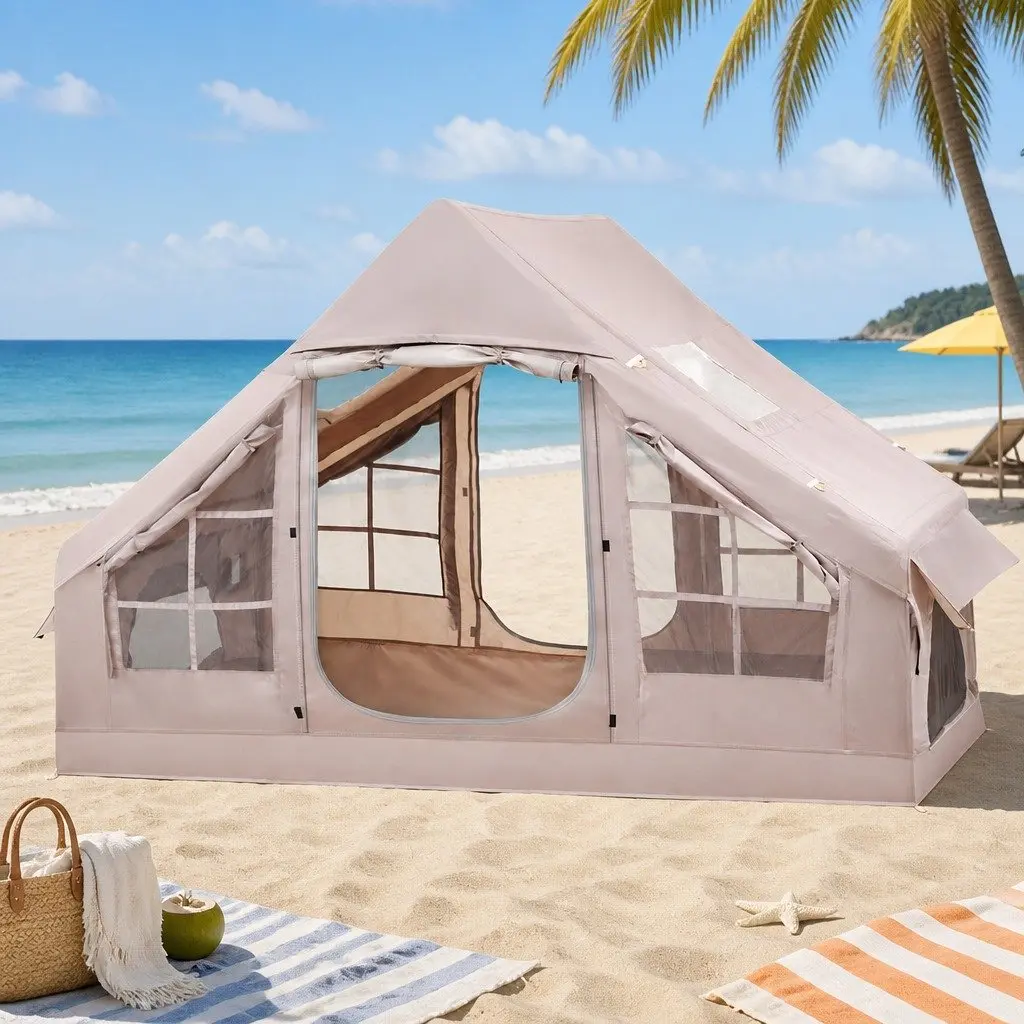 Inflatable Camping Tent 6 Person Beach Tent Brown 300CM Large Family Outdoor