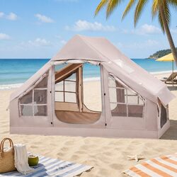 Inflatable Camping Tent 6 Person Beach Tent Brown 300CM Large Family Outdoor