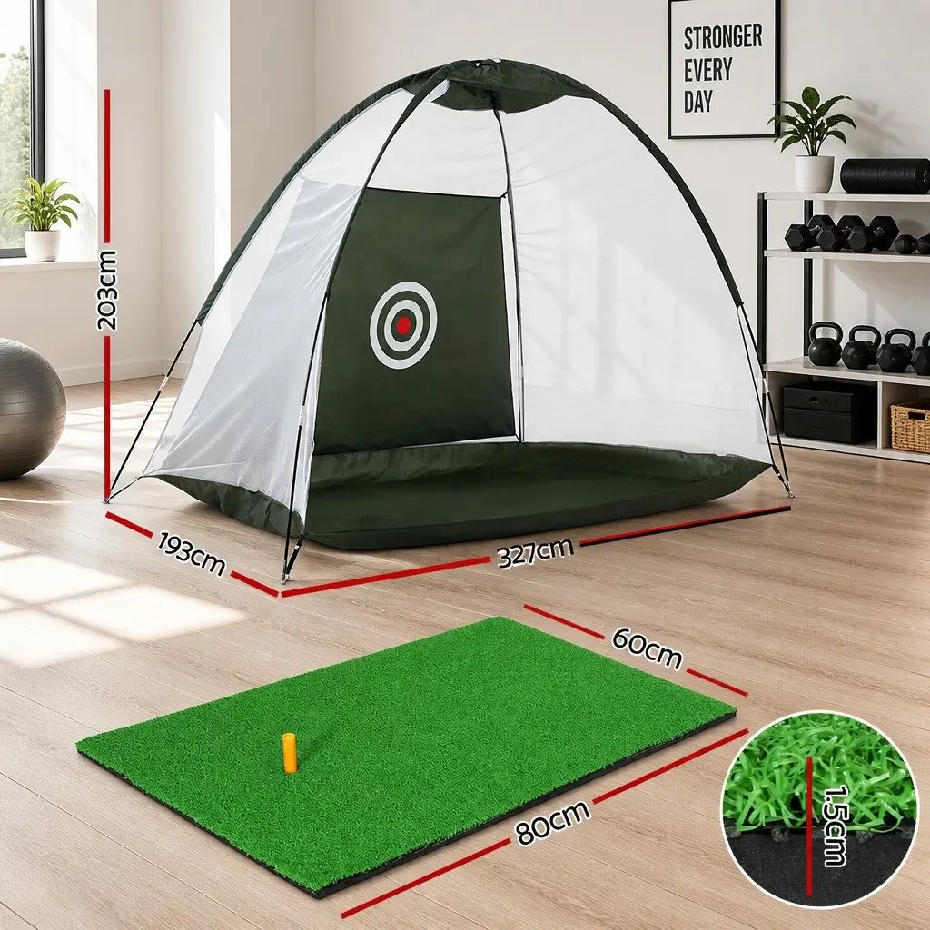 Golf Practice Net and Training Mat Set Indoor Outdoor Home Use 327 x 193 x 203 cm 80 x 60 cm