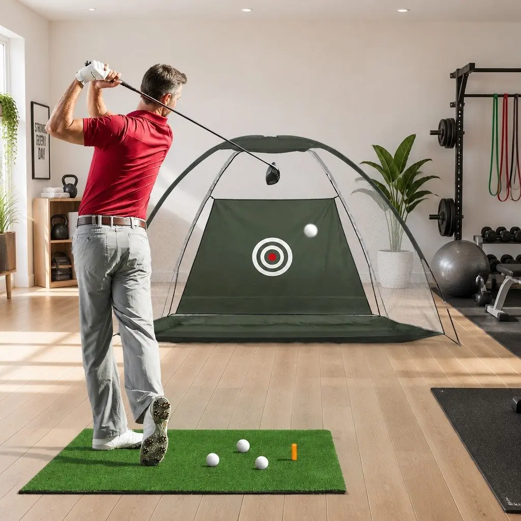 Golf Practice Net and Training Mat Set Indoor Outdoor Home Use 327 x 193 x 203 cm 80 x 60 cm
