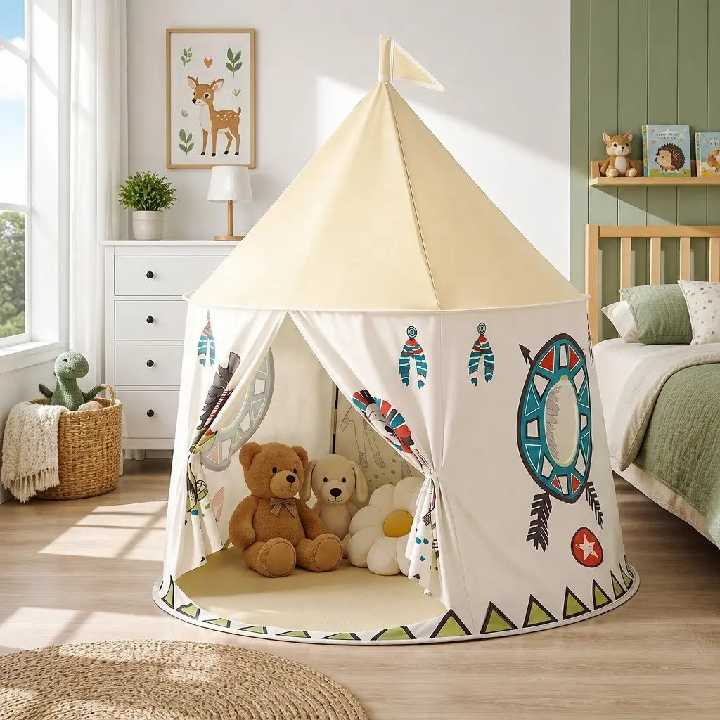 Kids Play Tent Playhouse Castle with Window Door Carry Bag 115cm Multicolour