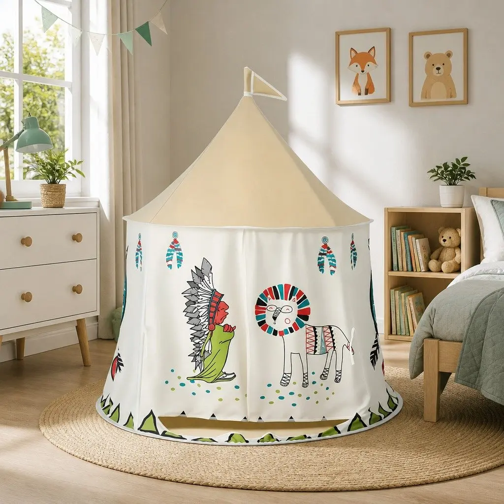 Kids Play Tent Playhouse Castle with Window Door Carry Bag 115cm Multicolour
