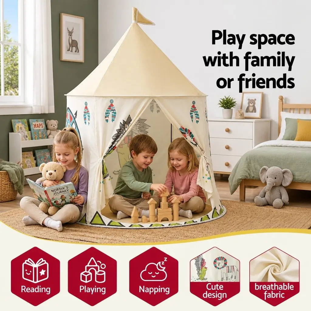 Kids Play Tent Playhouse Castle with Window Door Carry Bag 115cm Multicolour