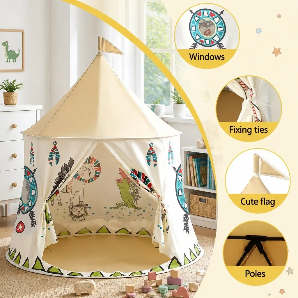 Kids Play Tent Playhouse Castle with Window Door Carry Bag 115cm Multicolour