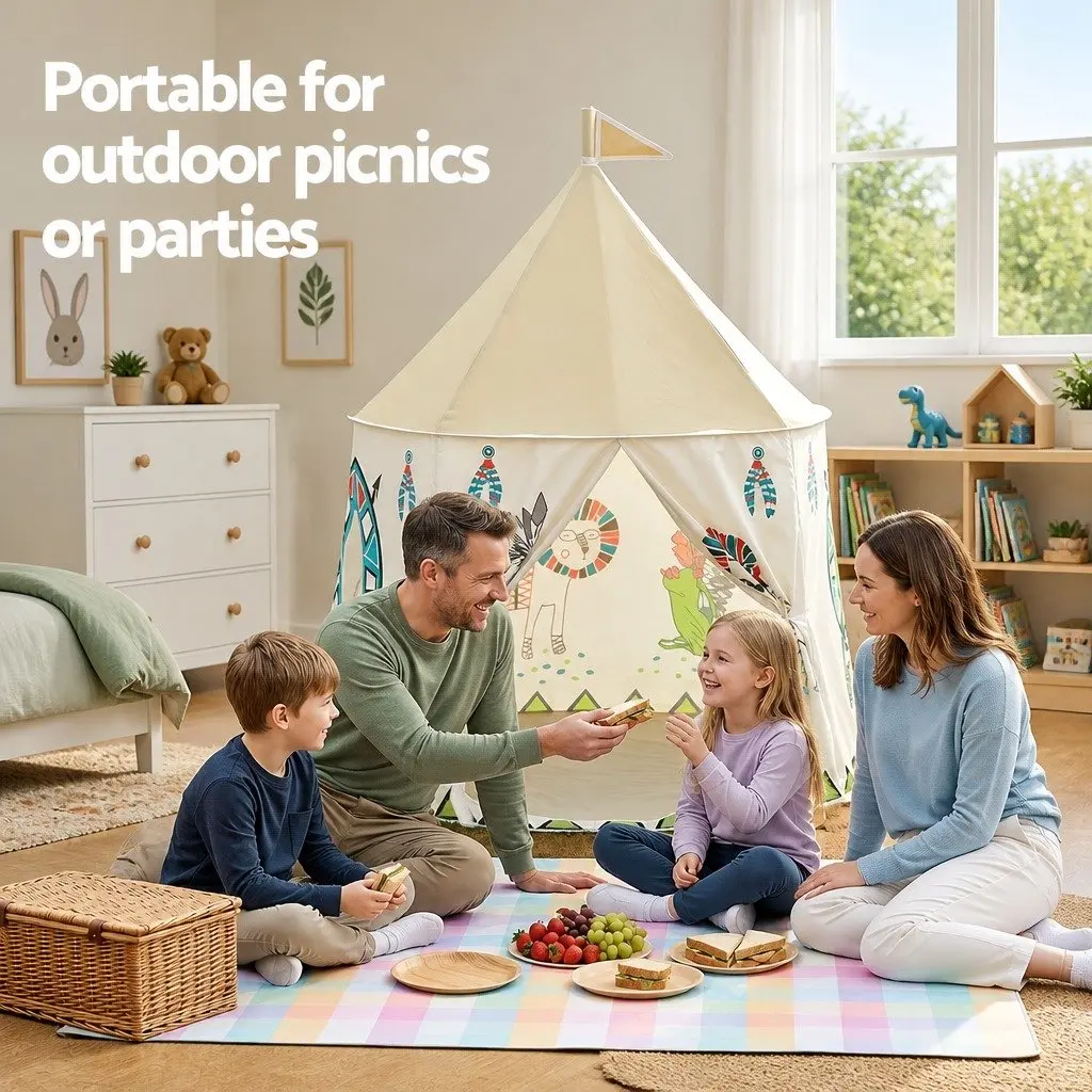 Kids Play Tent Playhouse Castle with Window Door Carry Bag 115cm Multicolour