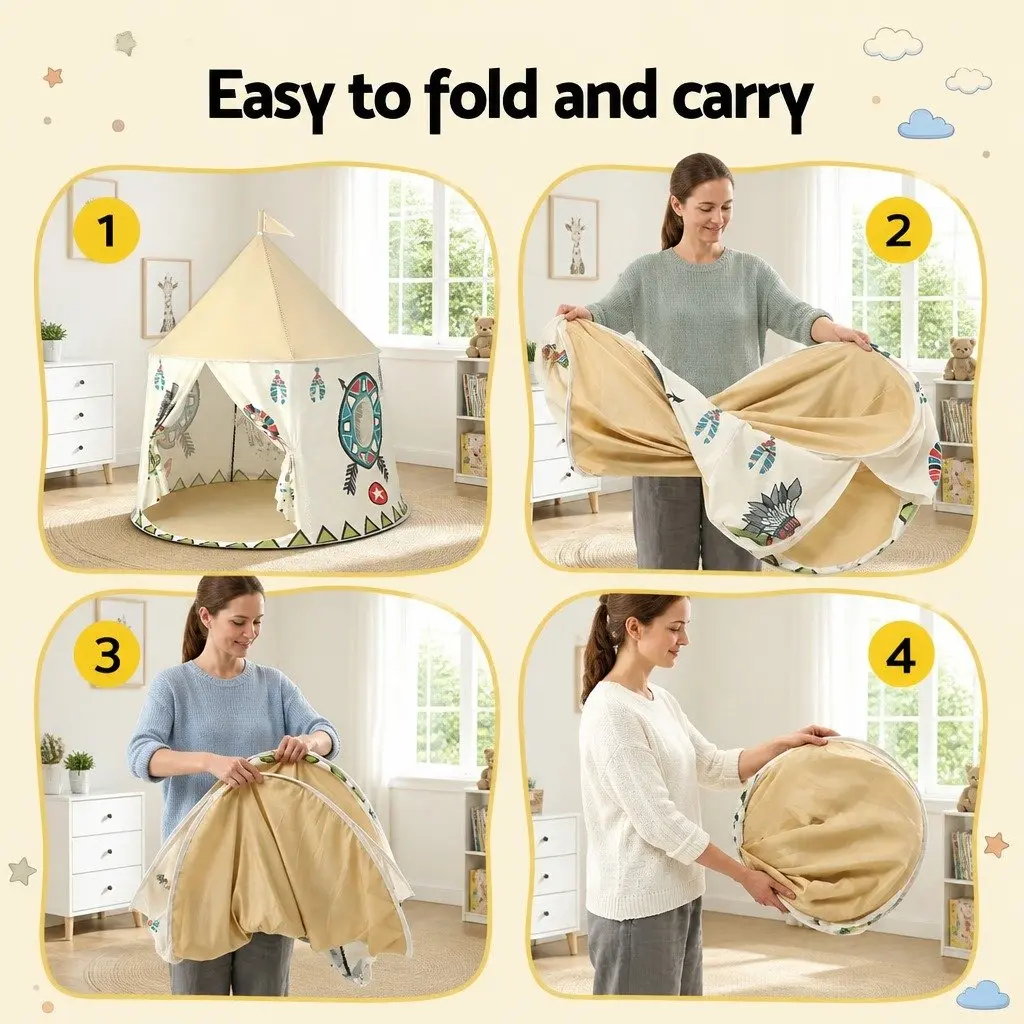 Kids Play Tent Playhouse Castle with Window Door Carry Bag 115cm Multicolour