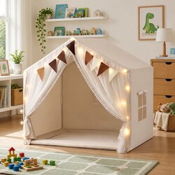Friendly Indoor Kids Play Tent with Star Lights 144cm Cream