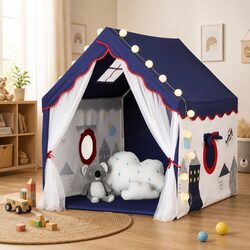 Kids Play Tent Playhouse Castle with Floor Mat String Lights 134x103cm Indoor