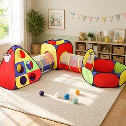 Kids Play Tent Teepee Playhouse Crawl Tunnel Ball Pit Basketball Hoop Indoor