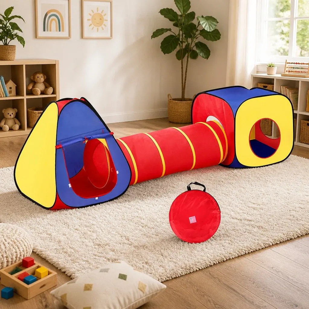 Kids 3-in-1 Play Tent Teepee Cube Playhouse Crawl Tunnel Indoor Outdoor