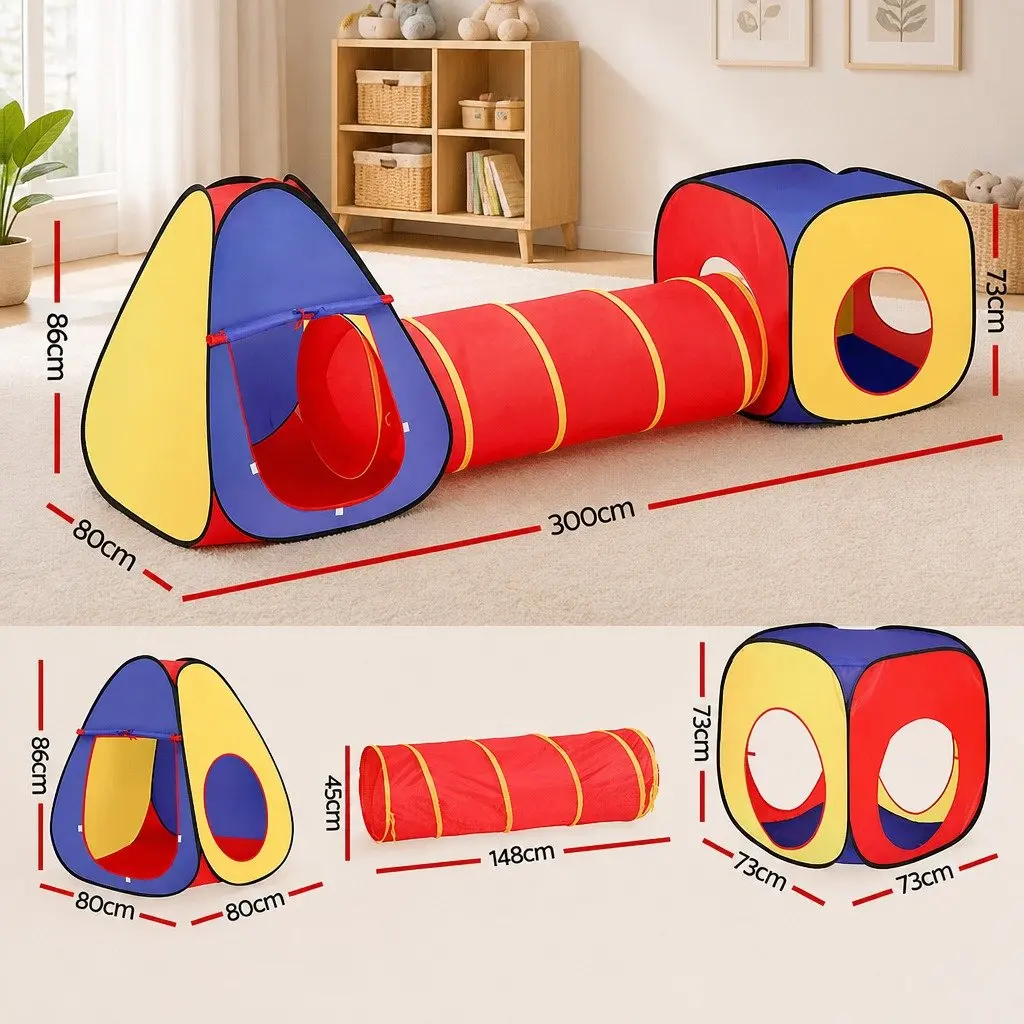 Kids 3-in-1 Play Tent Teepee Cube Playhouse Crawl Tunnel Indoor Outdoor
