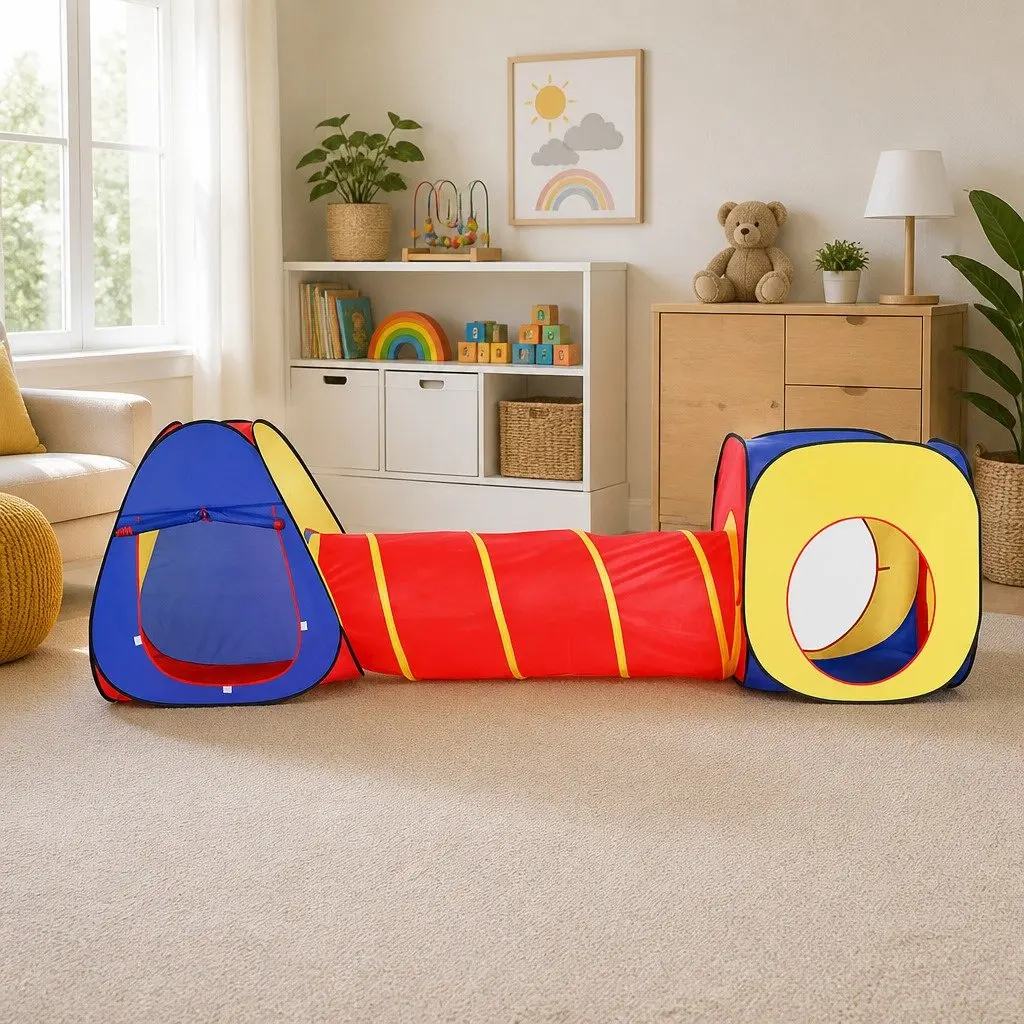 Kids 3-in-1 Play Tent Teepee Cube Playhouse Crawl Tunnel Indoor Outdoor