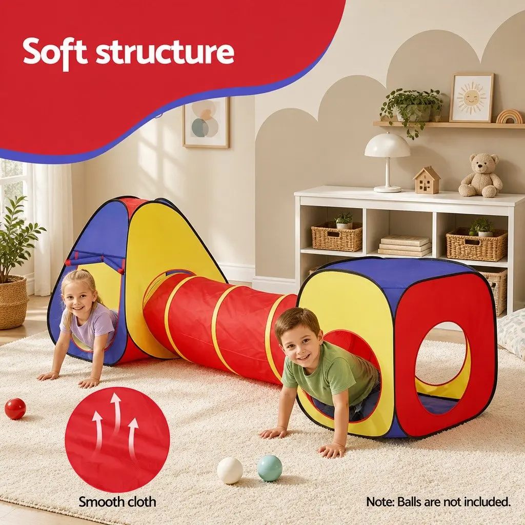 Kids 3-in-1 Play Tent Teepee Cube Playhouse Crawl Tunnel Indoor Outdoor