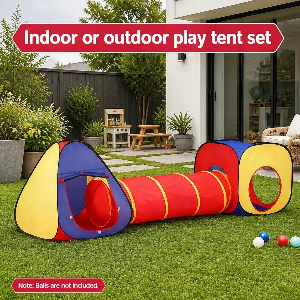 Kids 3-in-1 Play Tent Teepee Cube Playhouse Crawl Tunnel Indoor Outdoor