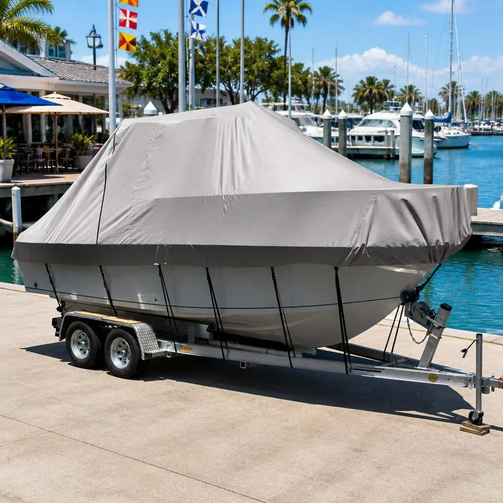 Boat Cover for 17-19ft Trailerable Jumbo 600D Marine Heavy Duty Protection Grey