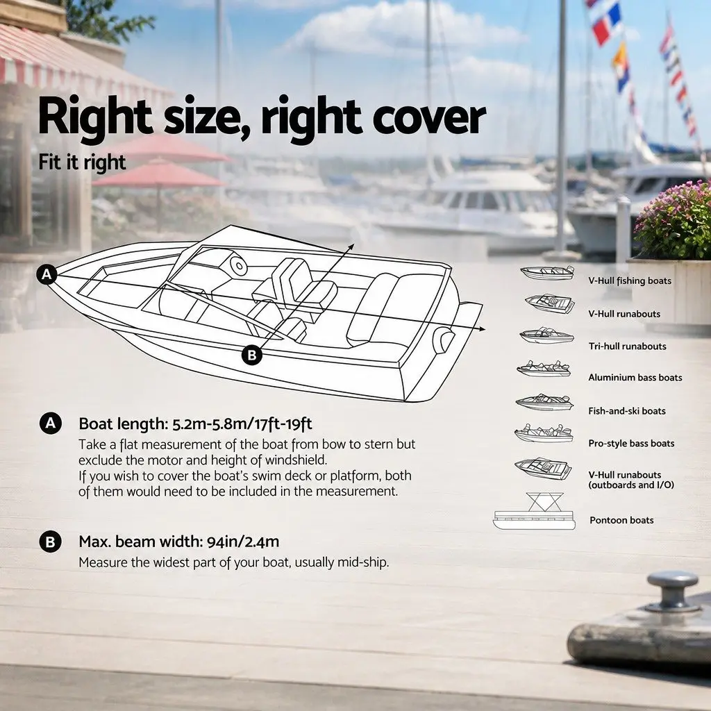 Boat Cover for 17-19ft Trailerable Jumbo 600D Marine Heavy Duty Protection Grey