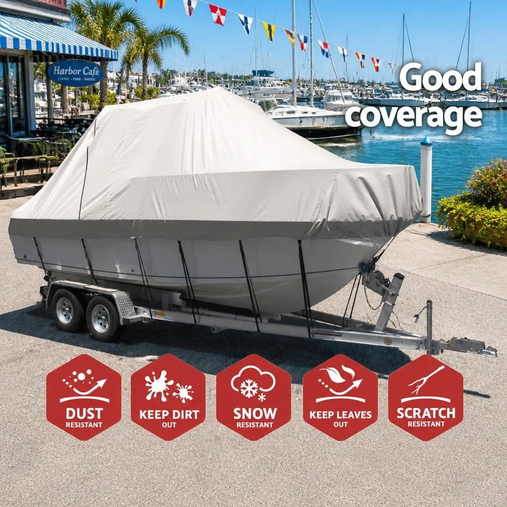 Boat Cover for 17-19ft Trailerable Jumbo 600D Marine Heavy Duty Protection Grey