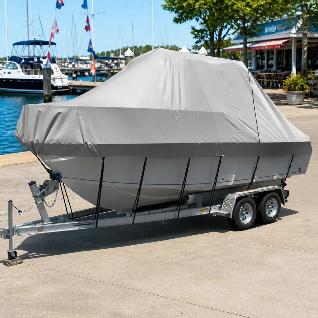 Boat Cover for 17-19ft Trailerable Jumbo 600D Marine Heavy Duty Protection Grey