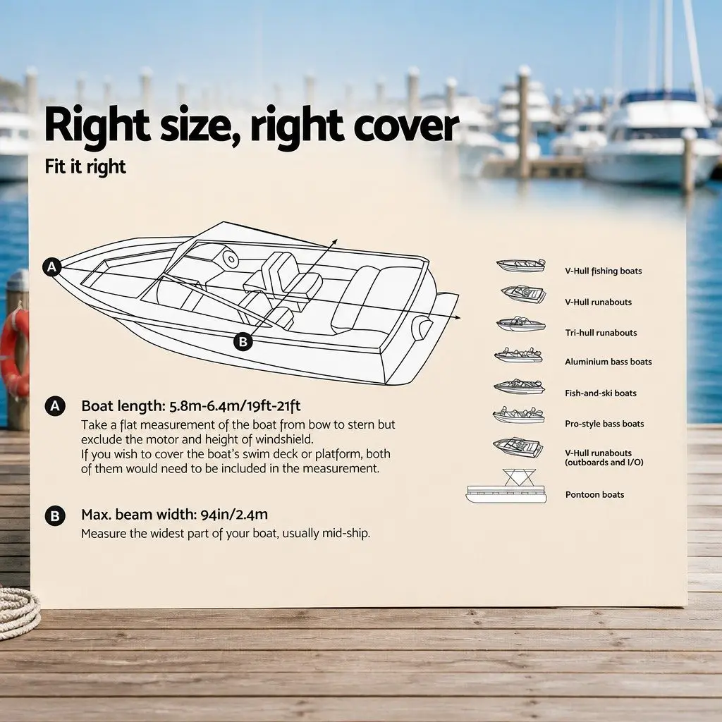 Boat Cover 19-21ft Trailerable Marine Grade Heavy Duty Grey Water Craft