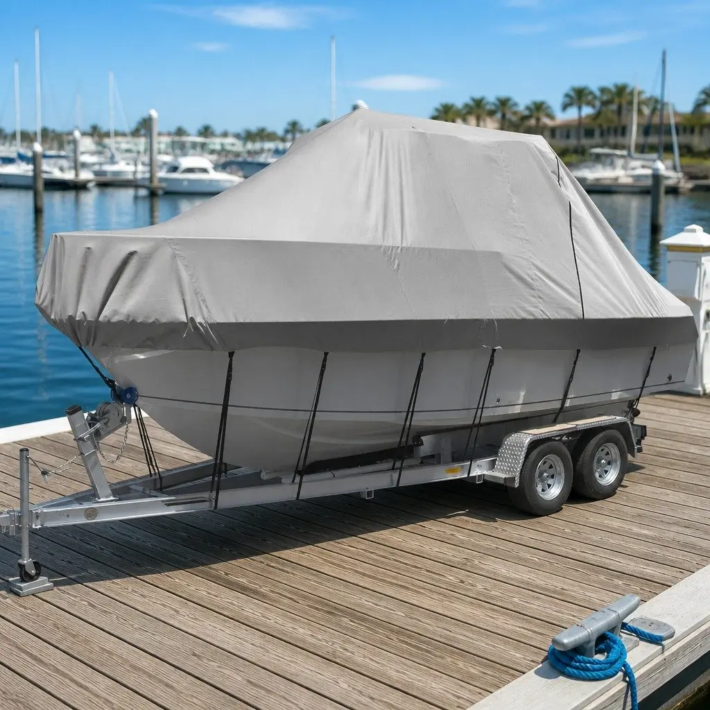 Boat Cover 19-21ft Trailerable Marine Grade Heavy Duty Grey Water Craft