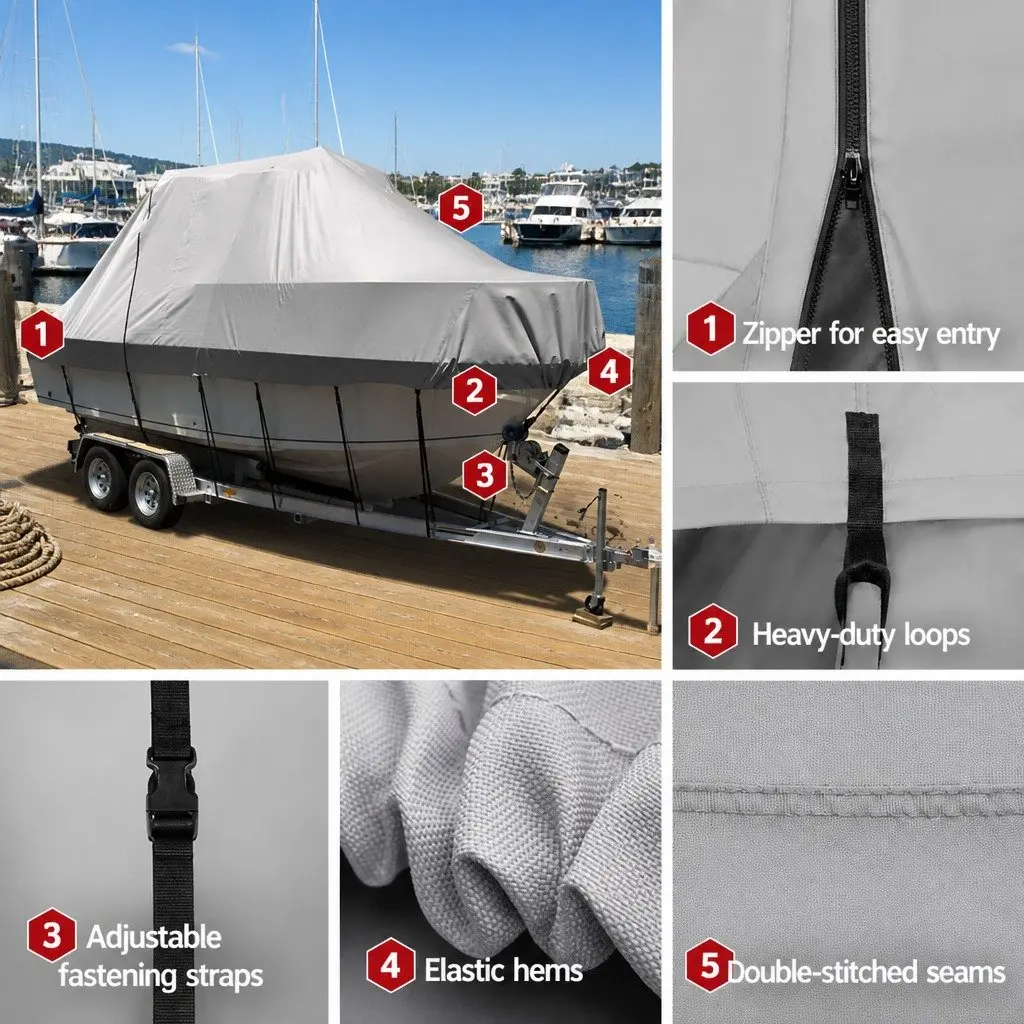 Boat Cover 21-23ft Trailerable Jumbo Marine 600D Heavy Duty Grey Waterproof