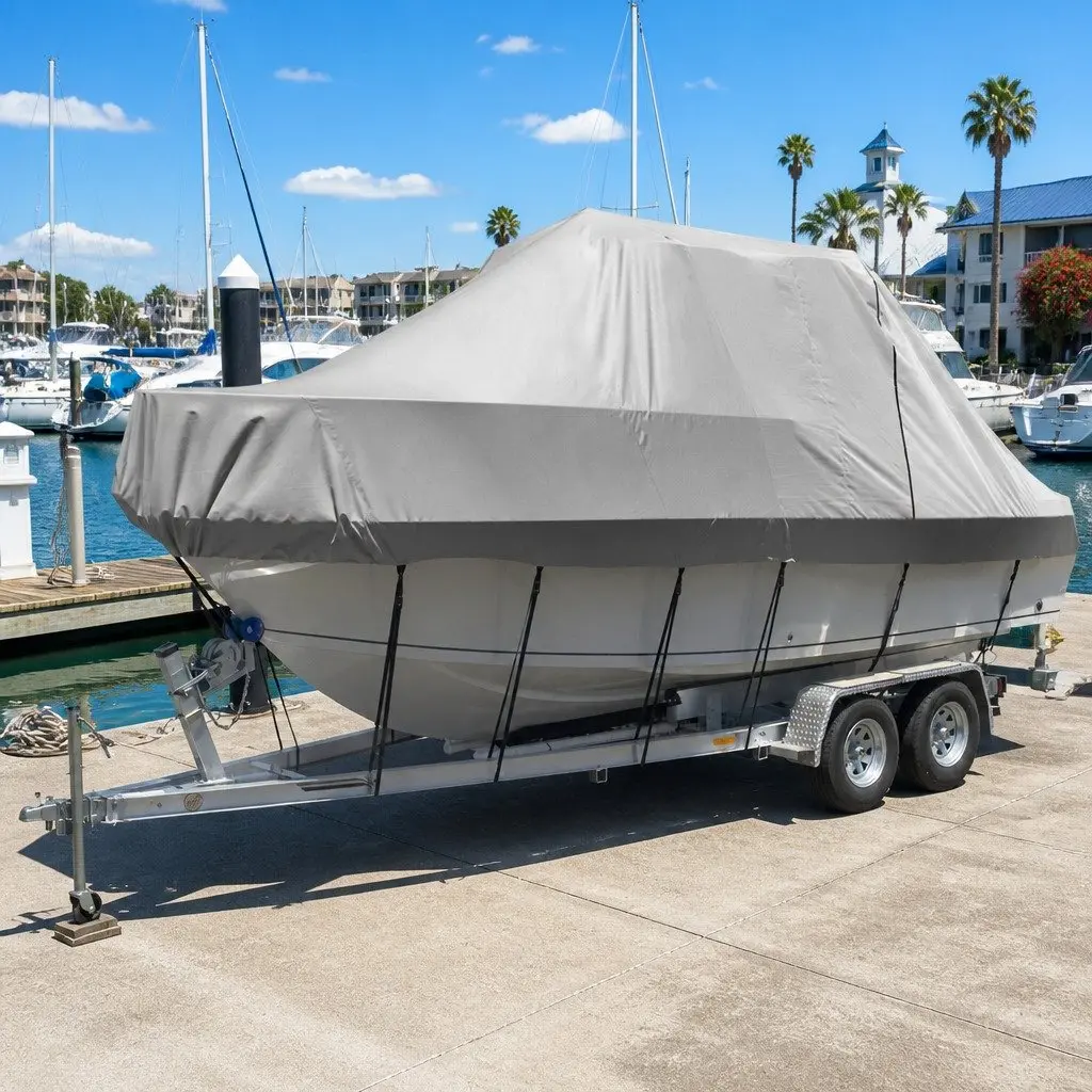 Boat Cover 21-23ft Trailerable Jumbo Marine 600D Heavy Duty Grey Waterproof
