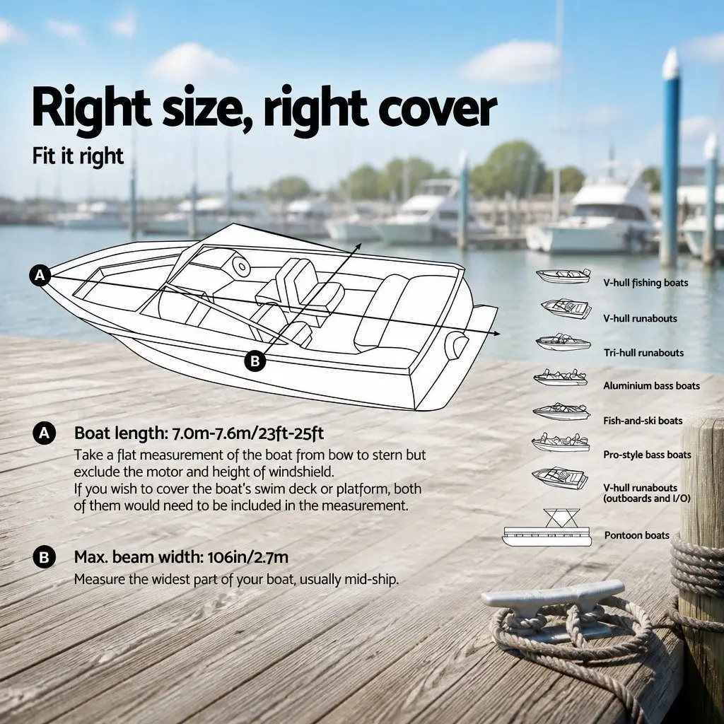 Waterproof Boat Cover 600D Heavy Duty Grey 23-25ft Trailerable Marine