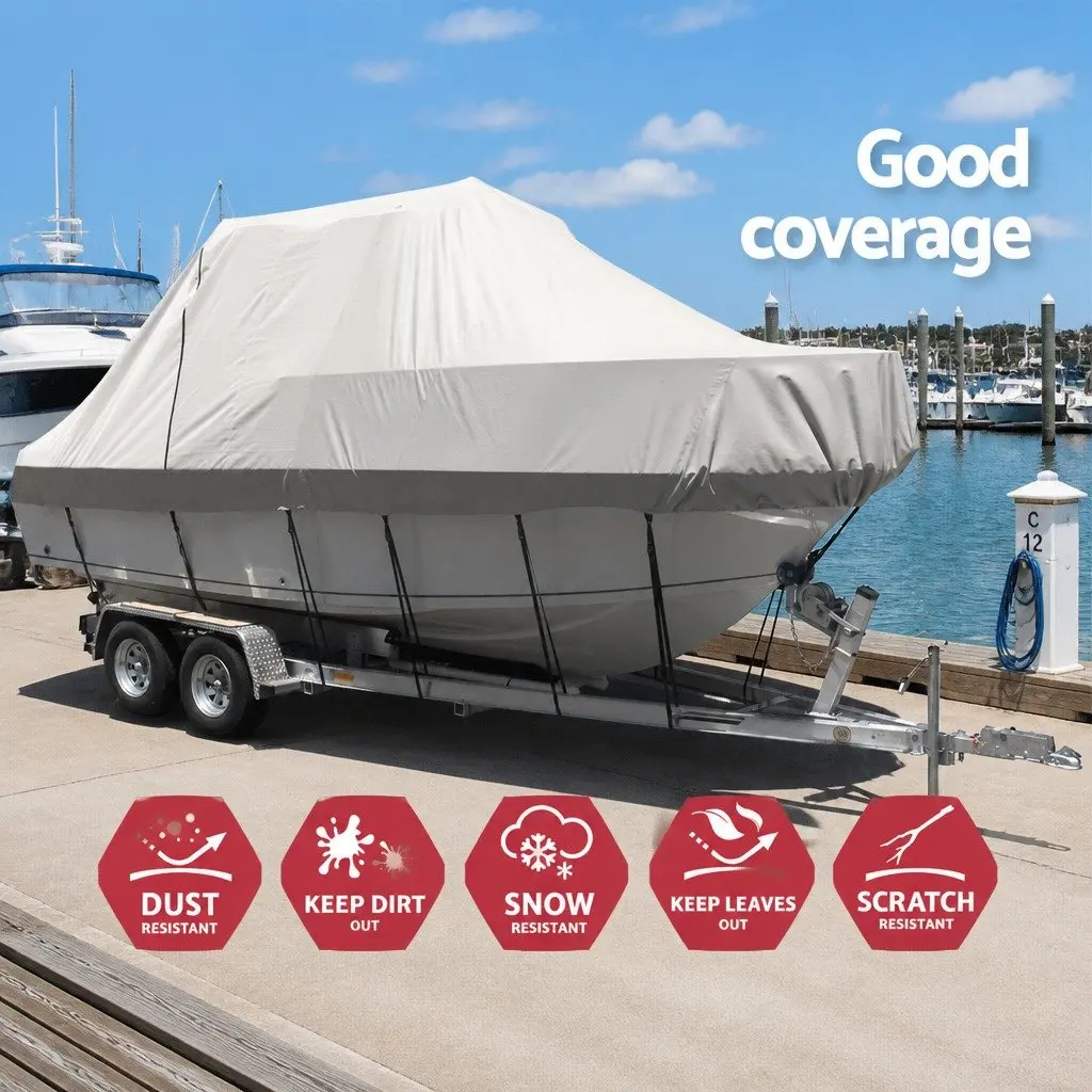 Waterproof Boat Cover 600D Heavy Duty Grey 23-25ft Trailerable Marine