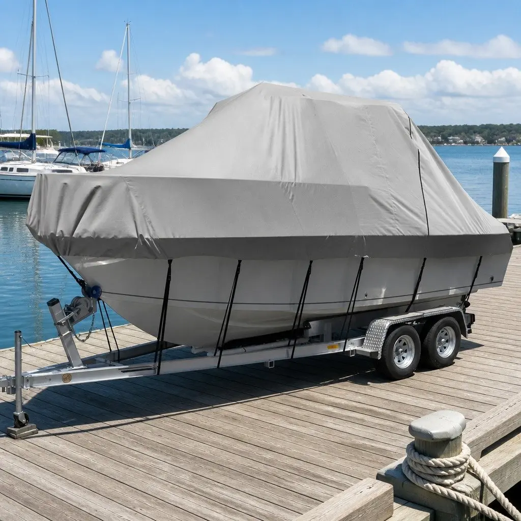 Waterproof Boat Cover 600D Heavy Duty Grey 23-25ft Trailerable Marine