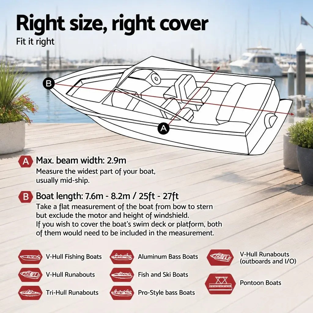 Boat Cover Heavy Duty 600D Polyester 25-27ft Black