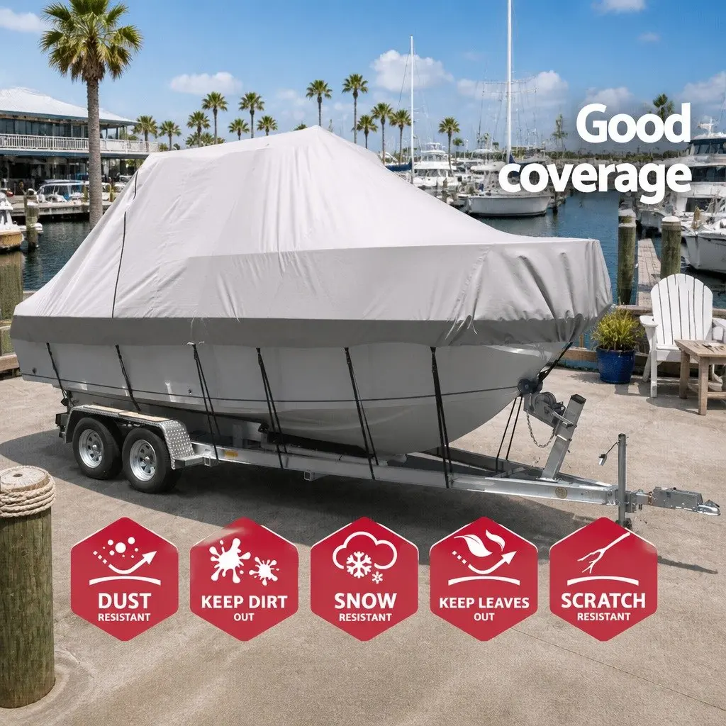 Boat Cover 25-27ft Trailerable Jumbo Marine 600D Heavy Duty Grey Water Craft