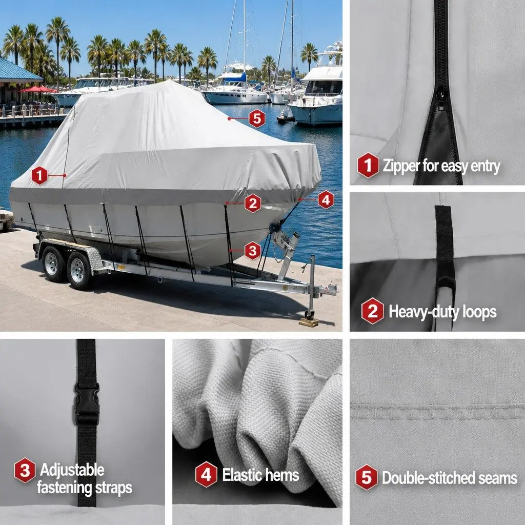 Boat Cover 25-27ft Trailerable Jumbo Marine 600D Heavy Duty Grey Water Craft