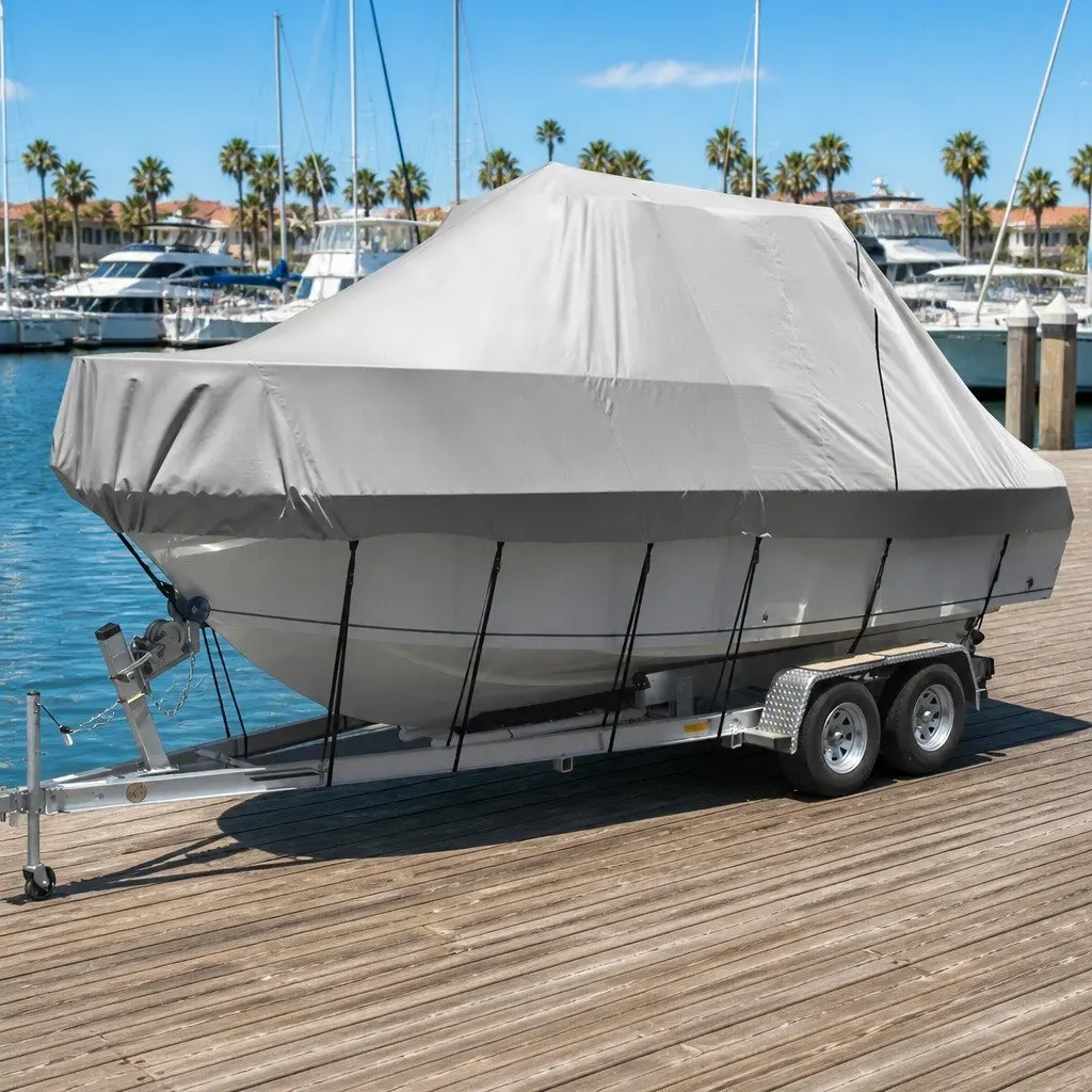 Boat Cover 25-27ft Trailerable Jumbo Marine 600D Heavy Duty Grey Water Craft