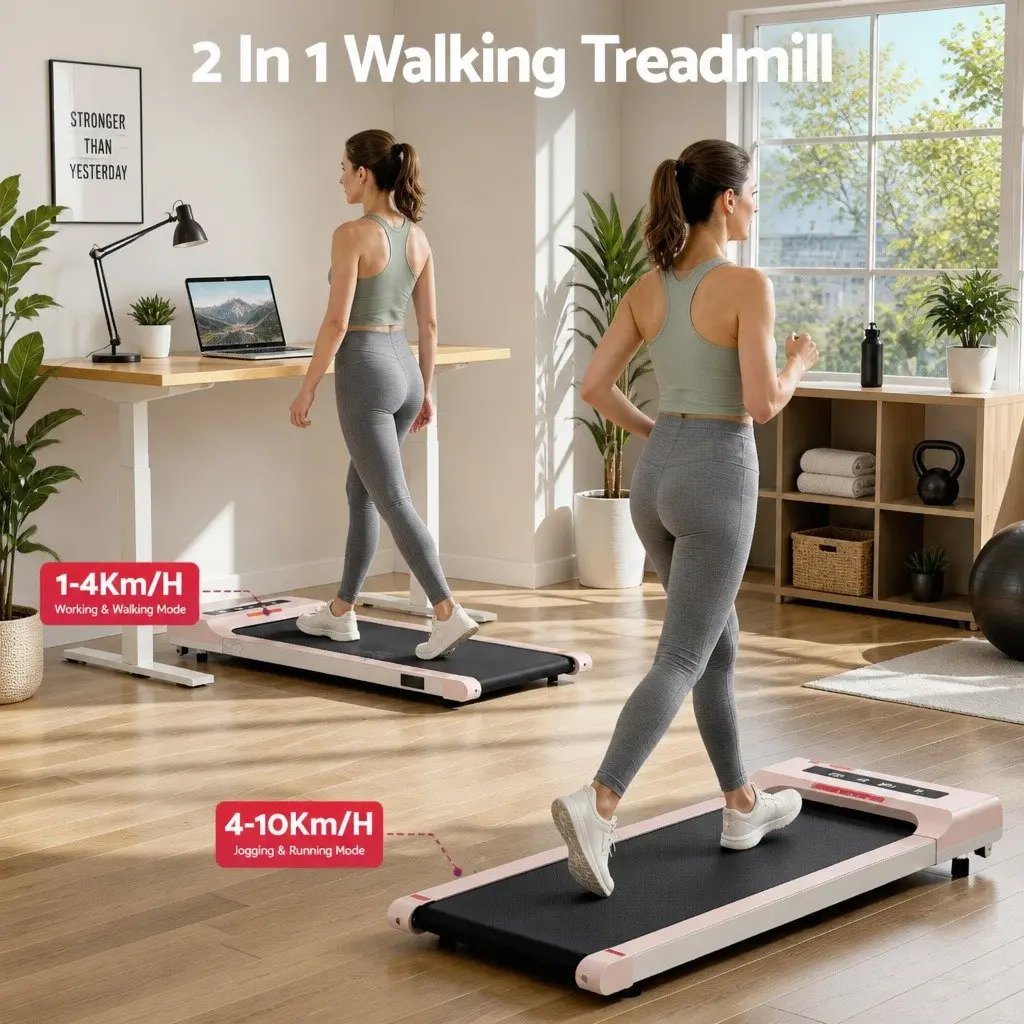 Electric Walking Pad Treadmill Under Desk Home Gym Fitness Machine Pink