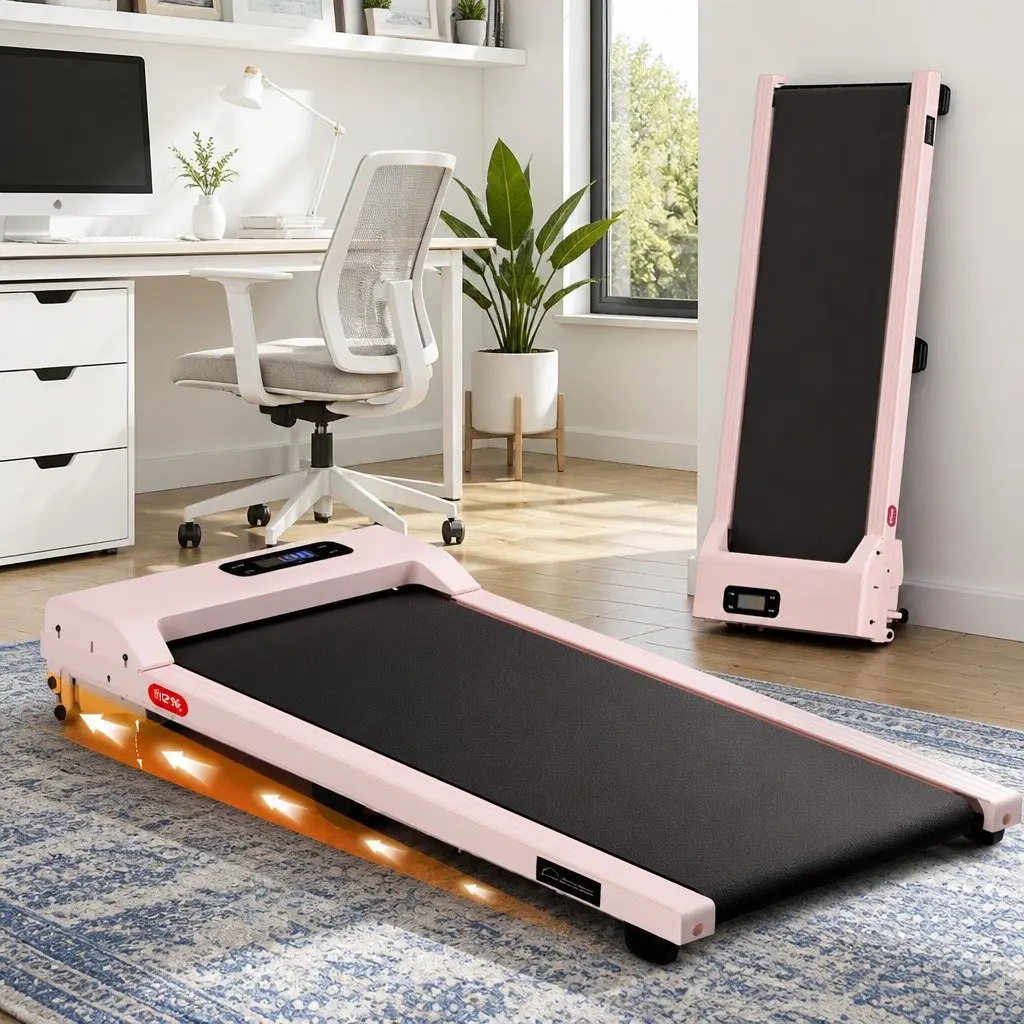 3-in-1 Walking Pad Treadmill 12% Incline Under Desk Home Gym Cardio Machine Pink