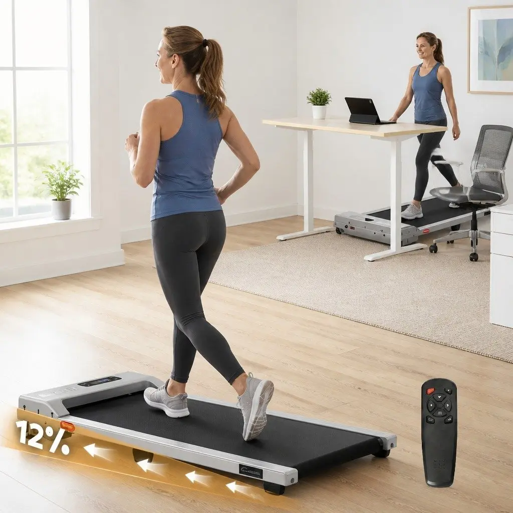 3 in 1 Walking Pad Treadmill 12% Incline Under Desk Home Gym Fitness Machine