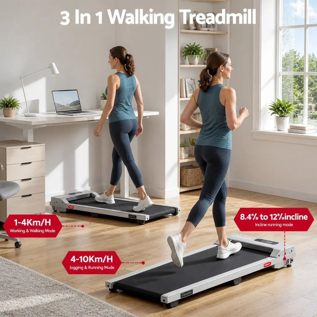 3 in 1 Walking Pad Treadmill Compact Under Desk 90 x 38 cm