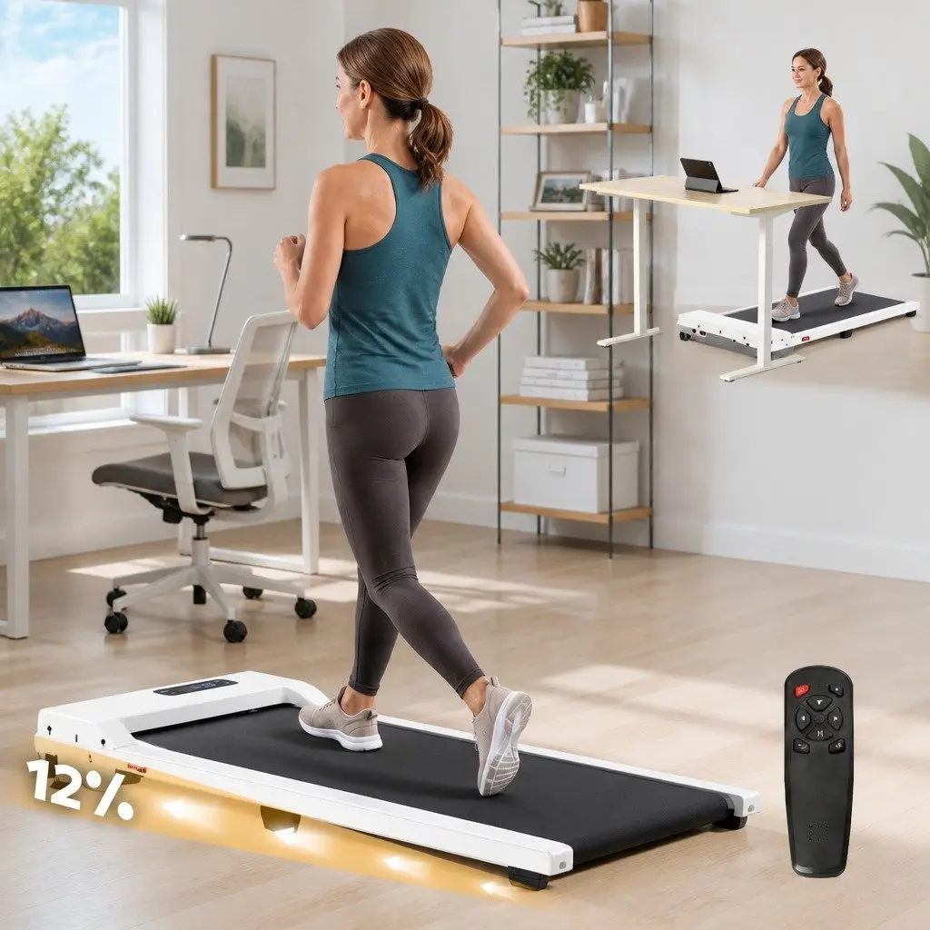 Walking Pad Treadmill 3-in-1 Under Desk Home Gym 12% Incline 38cm Belt White