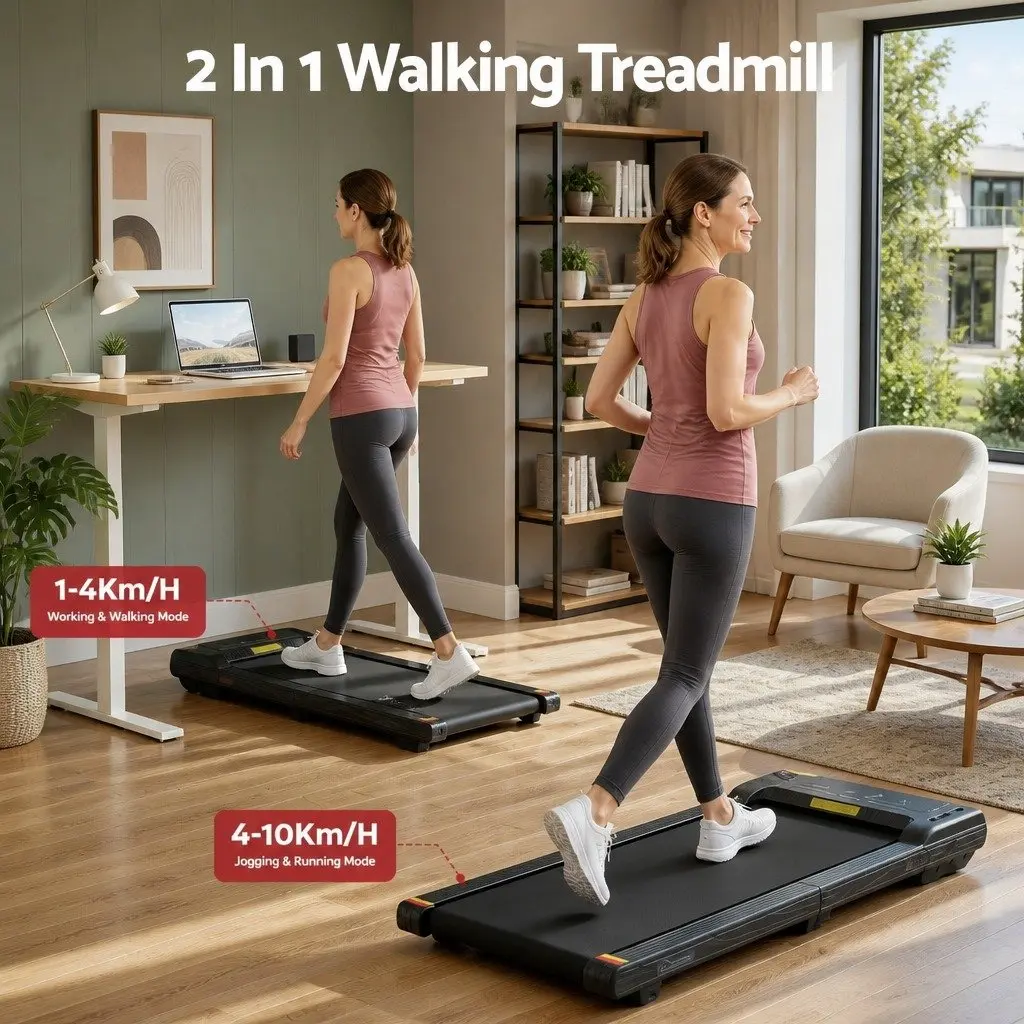 Walking Pad Treadmill 2-in-1 Foldable Under Desk Home Gym Machine 38cm Belt LED