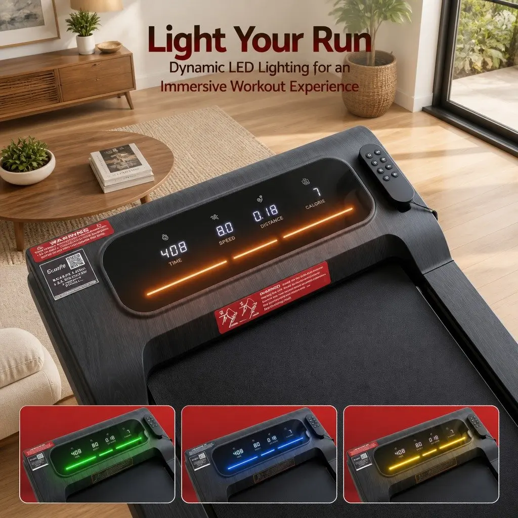 Walking Pad Treadmill 2-in-1 Foldable Under Desk Home Gym Machine 38cm Belt LED