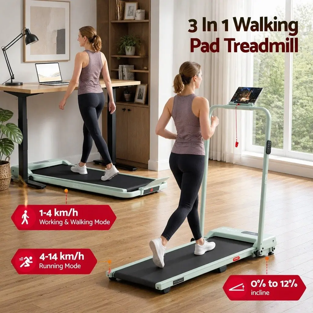 Walking Pad Treadmill 3-in-1 Foldable Compact Size for Home Gym with Manual Incline and Bluetooth Connectivity