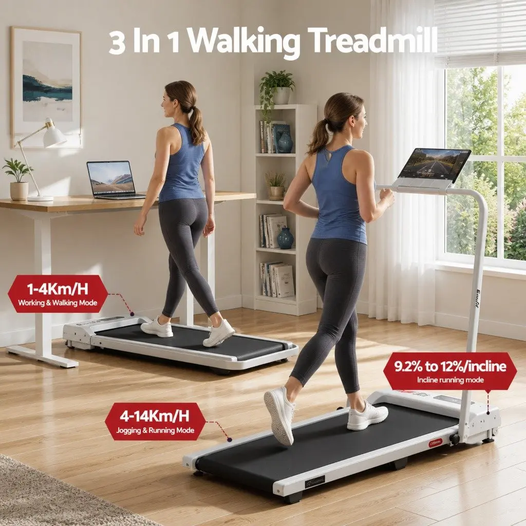 Walking Pad Treadmill 3-in-1 Foldable Under Desk 90 x 38 cm White