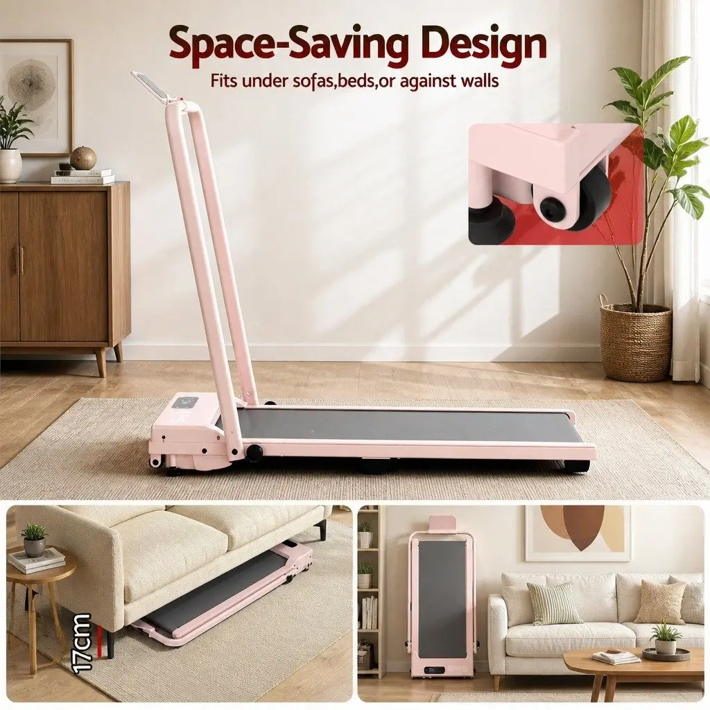 3 in 1 Walking Pad Treadmill Incline 12% Foldable Size 90 x 38 cm Pink